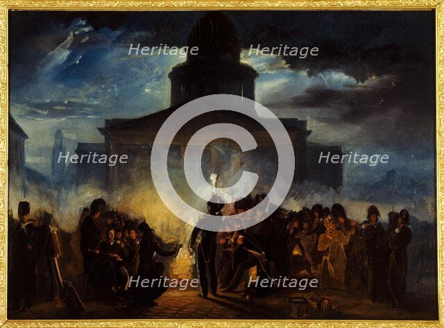 Bivouacplace du Panthéon, dans la nuit du 22 au 23 décembre 1830, 1830. Creator: Auguste Raffet.