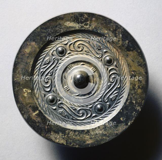 Mirror with Four Nipples, Quasi- Dragons, and Birds, 1st century BC. Creator: Unknown.