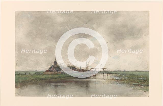 River landscape with a view of a village, 1866-1892. Creator: Frederik Jacobus van Rossum du Chattel.