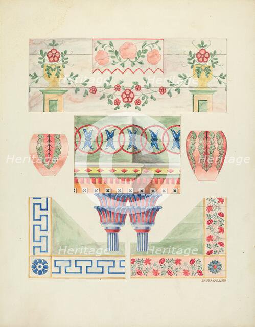 Details of Painted Decorations on Reredos and Walls, 1937. Creator: Randolph F Miller.