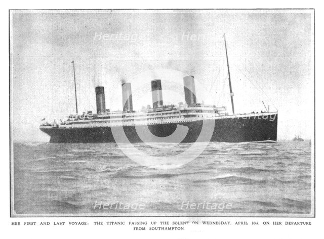 'Her First and Last Voyage: the Titanic Passing up the Solent on Wednesday, April 10th...', 1912. Creator: Unknown.