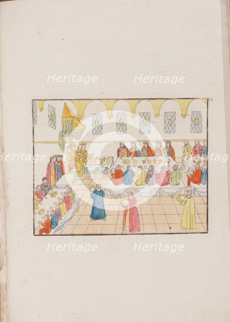 The wedding ceremony of Tsar Mikhail Feodorovich and Yevdokiya Lukyanovna, 1810. Artist: Anonymous master  