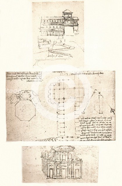 Three drawings of churches, c1472-c1519 (1883). Artist: Leonardo da Vinci.