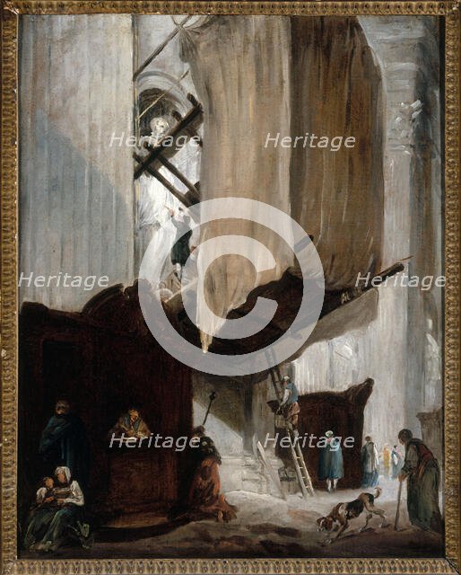 Sculpteur travaillant à la statue d'un saint à Saint-Pierre de Rome, c.1758 c.1759. Creator: Hubert Robert.