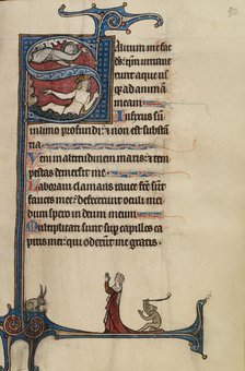 Initial S: The Lord Appearing to David in the Water; Bute Psalter, text and illumination about 1285. Creator: Bute Master.