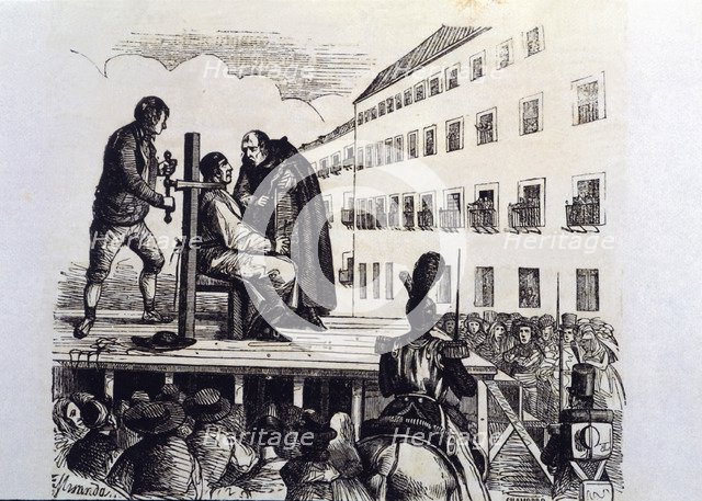 1st Carlist War from 1833 to 1840, death penalty to garotte of a Carlist deputy accused of crimes…