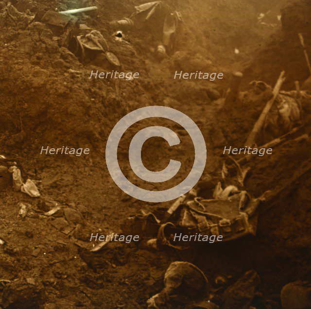 Captured enemy trench, Les Éparges, northern France, 1915.  Artist: Unknown.