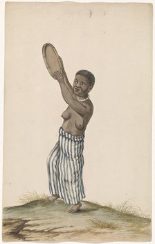 African woman with hand drum, c.1675-c.1725. Creator: Anon.