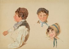 Heads of Children, Boy and Girl, Three Studies, 1850. Creator: Hopkins Horsley Hobday Horsley.