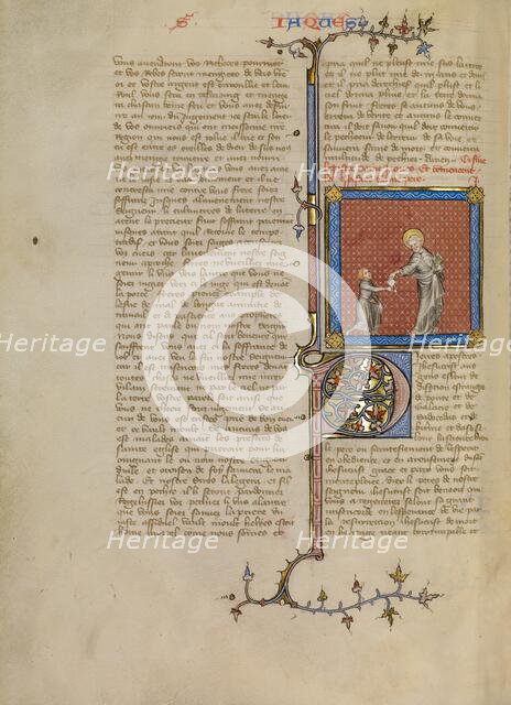 Saint Peter Handing a Letter to a Messenger, about 1360-1370. Creator: Master of Jean de Mandeville.