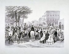 Queen Victoria riding in a carriage in Hyde Park, Westminster, London, c1840.                        Artist: Anon