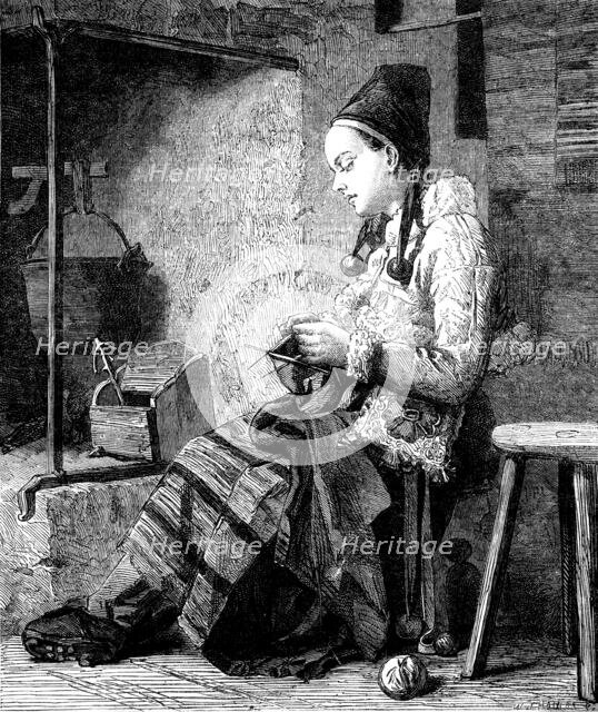 The International Exhibition - "Girl of the Parish of Rattvik, in Decarlia, by the Fireside"...,1862 Creator: W Thomas.