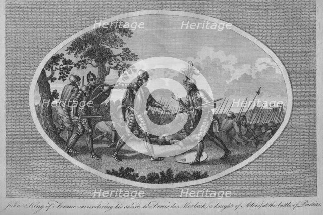 John II of France surrendering his sword to Denis de Morbeck at the Battle of Poitiers, 1356 (1793). Artist: Unknown.