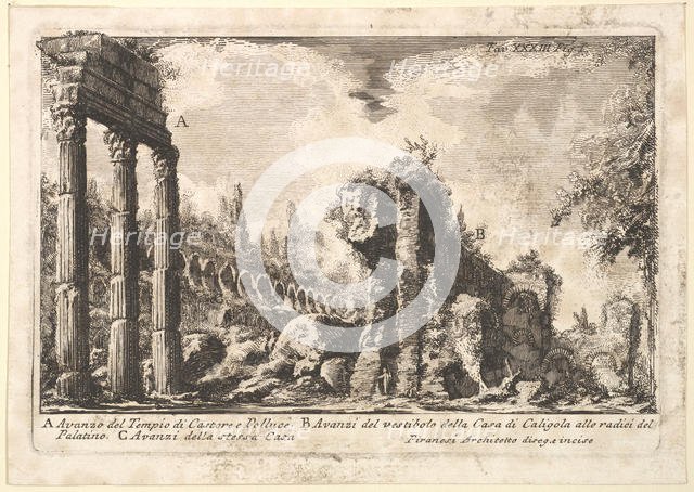Remains of the Temple of Castor and Pollux . . . (Avanzo del Tempio di Castore e P..., 18th century. Creator: Giovanni Battista Piranesi.