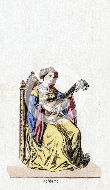 Lady-in-waiting, costume design for Shakespeare's play, Henry VIII, 19th century. Artist: Unknown