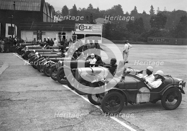 Cars on the start line at a JCC Members Day, Brooklands. Artist: Bill Brunell.