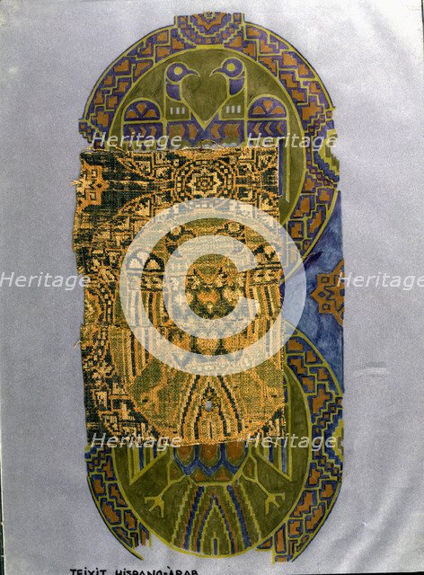  'Fabric of green eagles', made in silk, with a bow loom, Hispano-Arab, from the Cathedral of Bar…