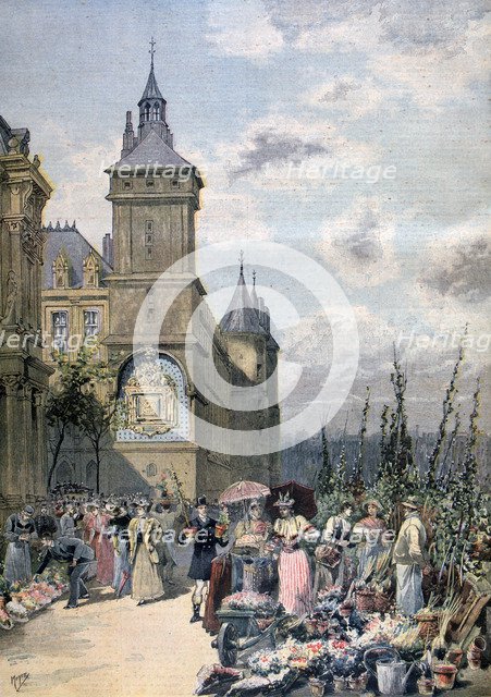 Flower market in spring, Paris, 1893. Artist: Henri Meyer