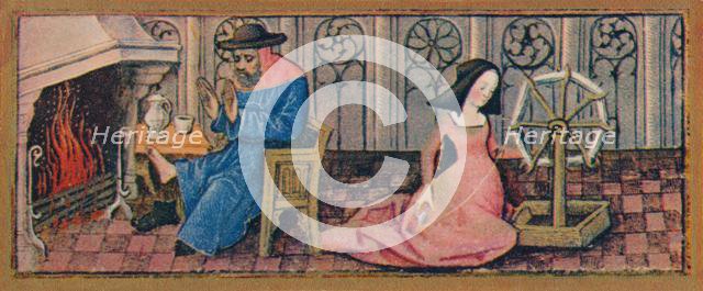 February - spinning, late 15th century, (1939). Creator: Robinet Testard.