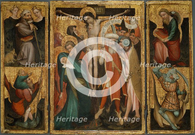 Triptych of the Crucifixion with Saints Anthony, Christopher, James and George, About 1400. Creator: Unknown.