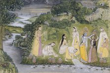 Krishna with Gopis on a Riverbank, 1750-1775. Creator: Unknown.