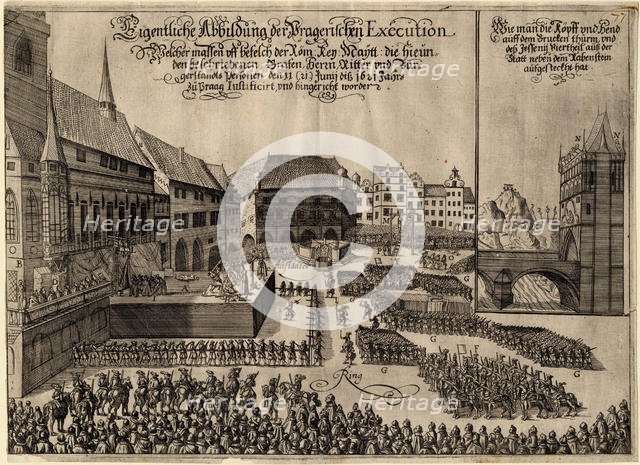 Execution of 27 Protestant Leaders on the Old Town Square in Prague on June 21, 1621, 1621. Artist: Anonymous  