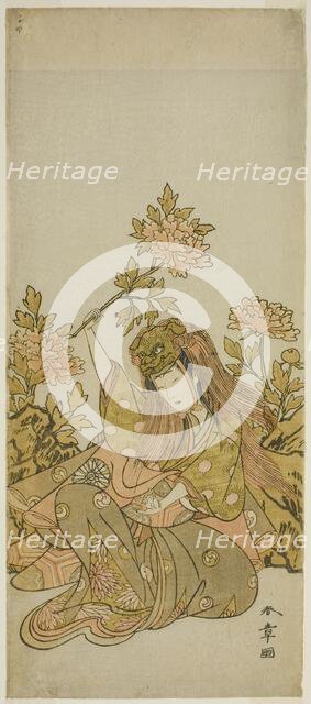 The Actor Nakamura Noshio I in a "Shak-kyo Odori" (Stone Bridge Dance), in the Play..., c. 1773. Creator: Shunsho.