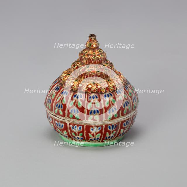 Bencharong (Five-Colored) Ware Miniature Jar with Tiered Cover, 19th century. Creator: Unknown.