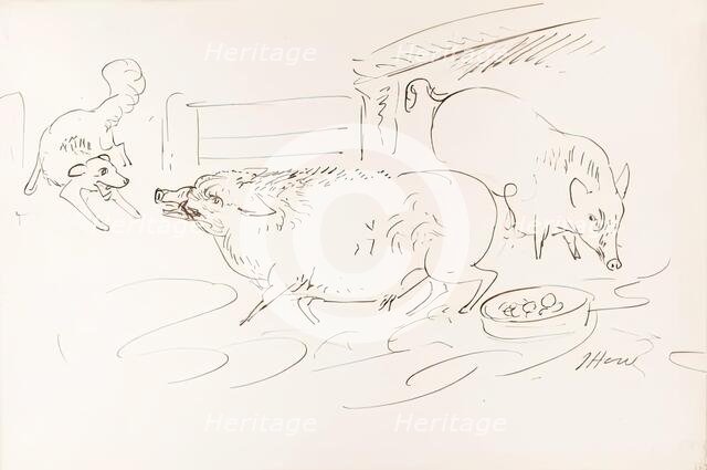 Two pigs and a dog, 1825-1839. Creator: James Howe.