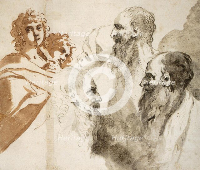 Sheet of Studies: Six Heads, mid-17th century. Creator: Unknown.