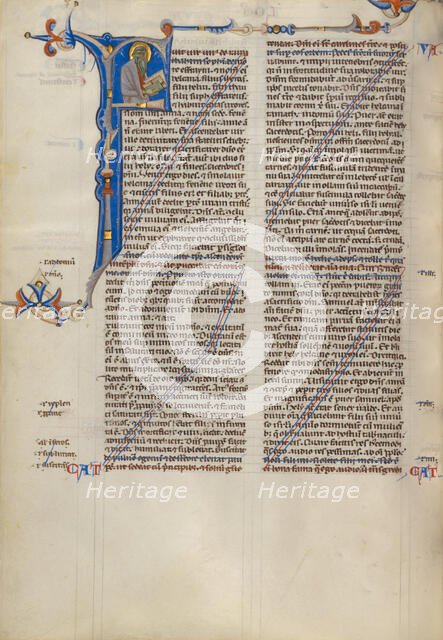 Decorated Canceled Page (Initial F: A Prophet); Abbey Bible, about 1250-1262. Creator: Unknown.
