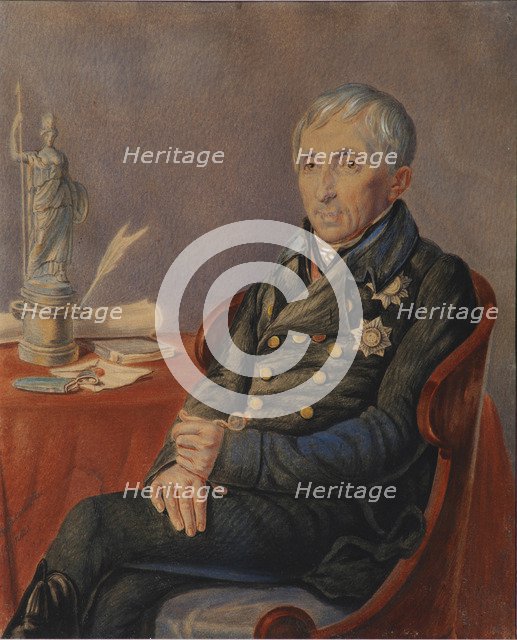 Portrait of Alexey Nikolayevich Olenin (1763-1843), 1820s. Artist: Olenin, Pyotr Alexeevich (1828-1855)