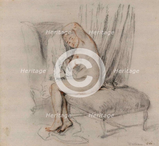 Femme nue enlevant sa chemise , ca 1717. Creator: Watteau, Jean Antoine (1684-1721).