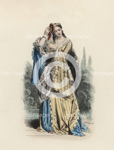 Greek Princess, color engraving 1870.