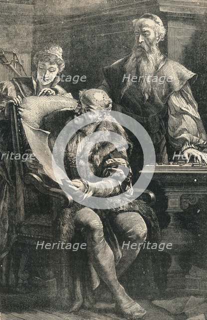 John Gutenberg Showing Part of the First Printed Book to Faust, (14th century),  c1910. Artist: Unknown