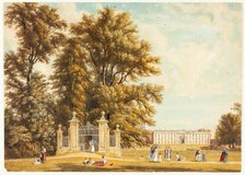 Entrance to the Avenue from Clare Hall Piece, Cambridge, c. 1830. Creator: William Westall.