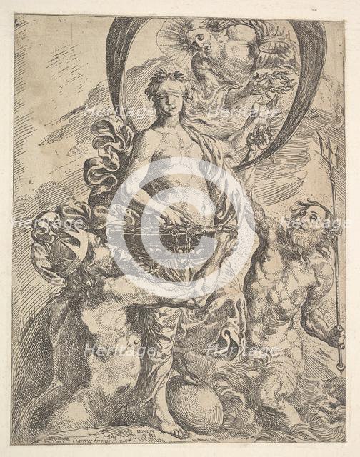 Jupiter, Pluto, and Neptune Offering their Riches to Fortune, 1624. Creator: Pierre Brebiette.