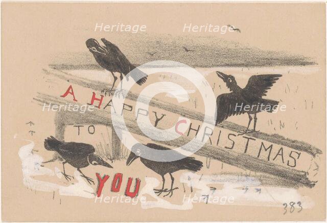 Christmas card with four crows, 1878-1917. Creator: Theo van Hoytema.