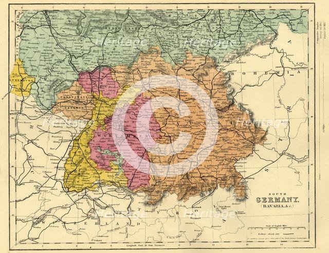 Map of South Germany and Bavaria, c1872. Creator: Unknown.