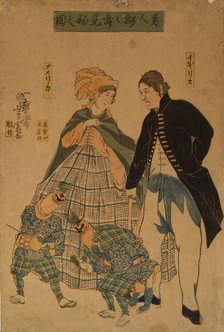 Foreigners watching New Year's dance, 1861. Artist: Utagawa, Yoshitomi (active 1850-1870)