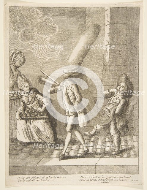 A voir det élégant et sa haute frisure, On le croiroit un Senateur, Mais ce n'est qu'un..., 1720-75. Creator: Unknown.