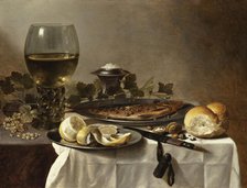 Still Life with Herring, Wine and Bread (image 1 of 2), 1647. Creator: Pieter Claesz.