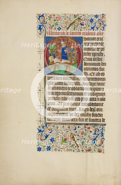 Initial O: The Martyrdom of Saint Erasmus; Llangattock Hours, 1450s. Creator: Master of the Llangattock Hours.