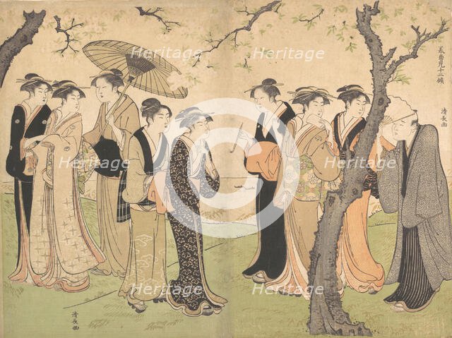 Group of Six Geisha Under the Cherry Trees on Gotenyama, ca. 1785. Creator: Torii Kiyonaga.