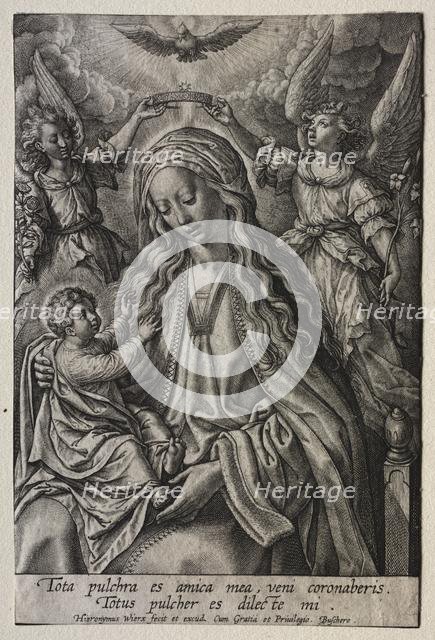 Virgin Crowned by Two Angels. Creator: Hieronymus Wierix (Flemish, 1553-1619).