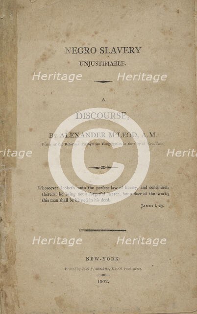 Negro slavery unjustifiable: a discourse, 1802. Creator: Unknown.