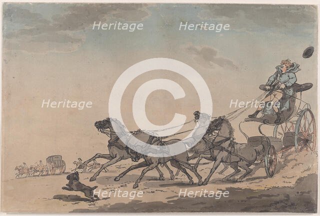 A Four-in-Hand, or The Runaway Carriage, 1791-93., 1791-93. Creator: Thomas Rowlandson.