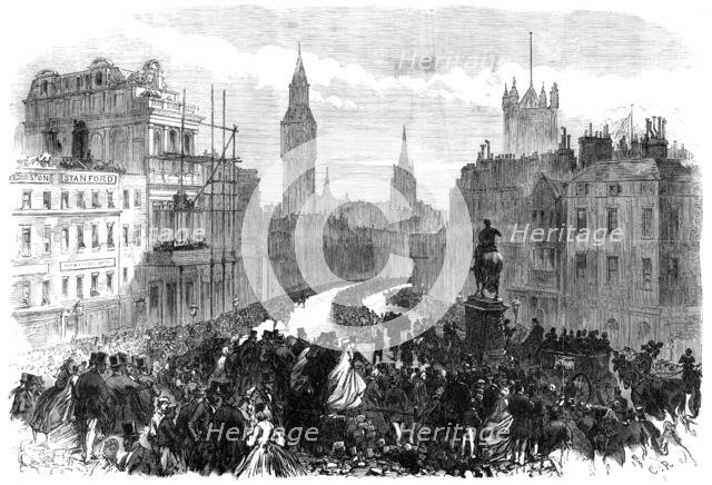 The Funeral of Lord Palmerston: the procession passing Charing-Cross, 1865. Creator: C. R..