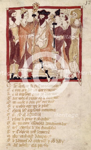 King Arthur's coronation, 14th century.  Creator: Unknown.