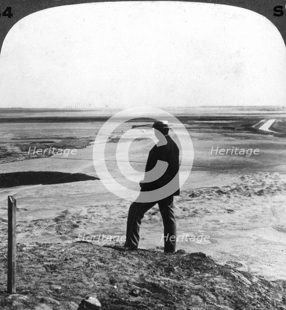 'Watching a sand whirlwind from the top of Hawara pyramid, Egypt', 1905.Artist: Underwood & Underwood